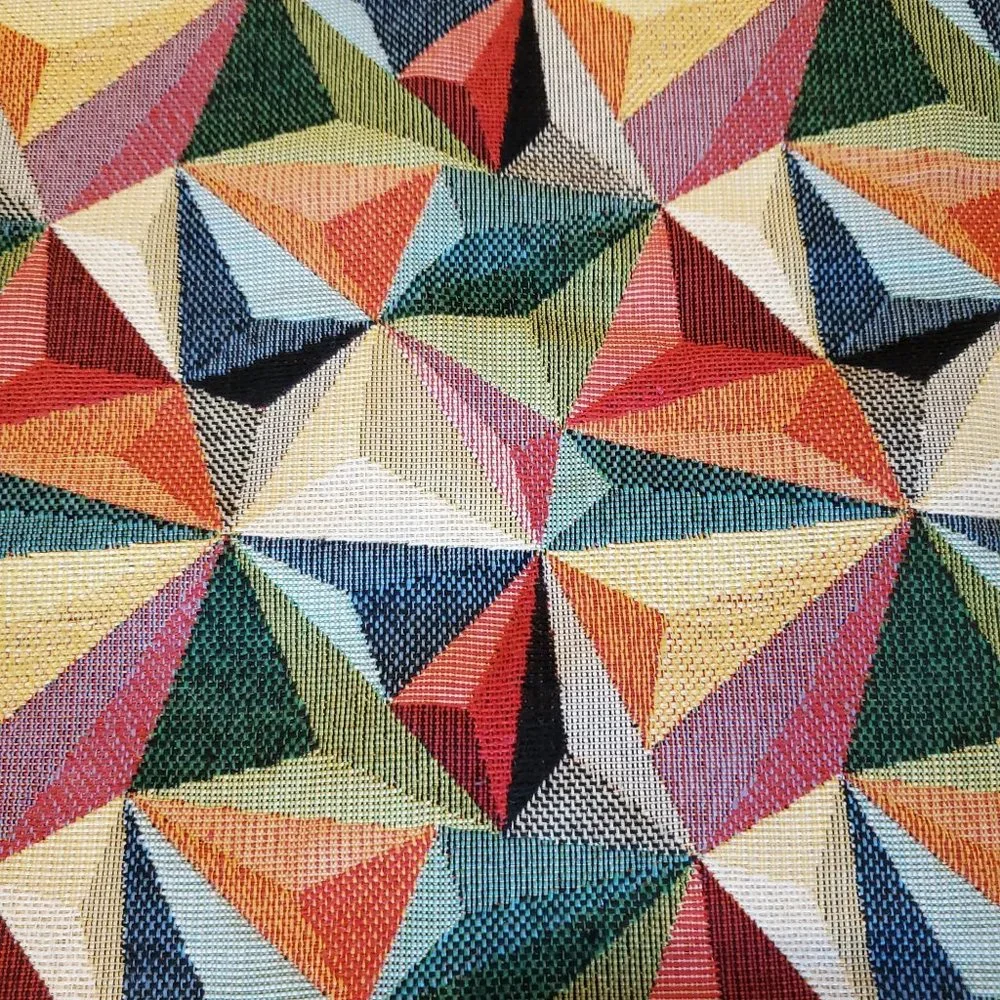 Decorative Pillow Cover, Colorful Geometric Tapestry, Cream Velvet Back, 23x23